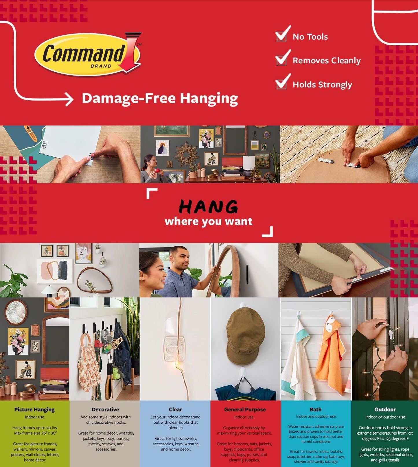 Removable Adhesive Strips -Command Strips 4/8/16 Packs - Damage Free Hanging Hangers, No Tools Wall Hanging Strips