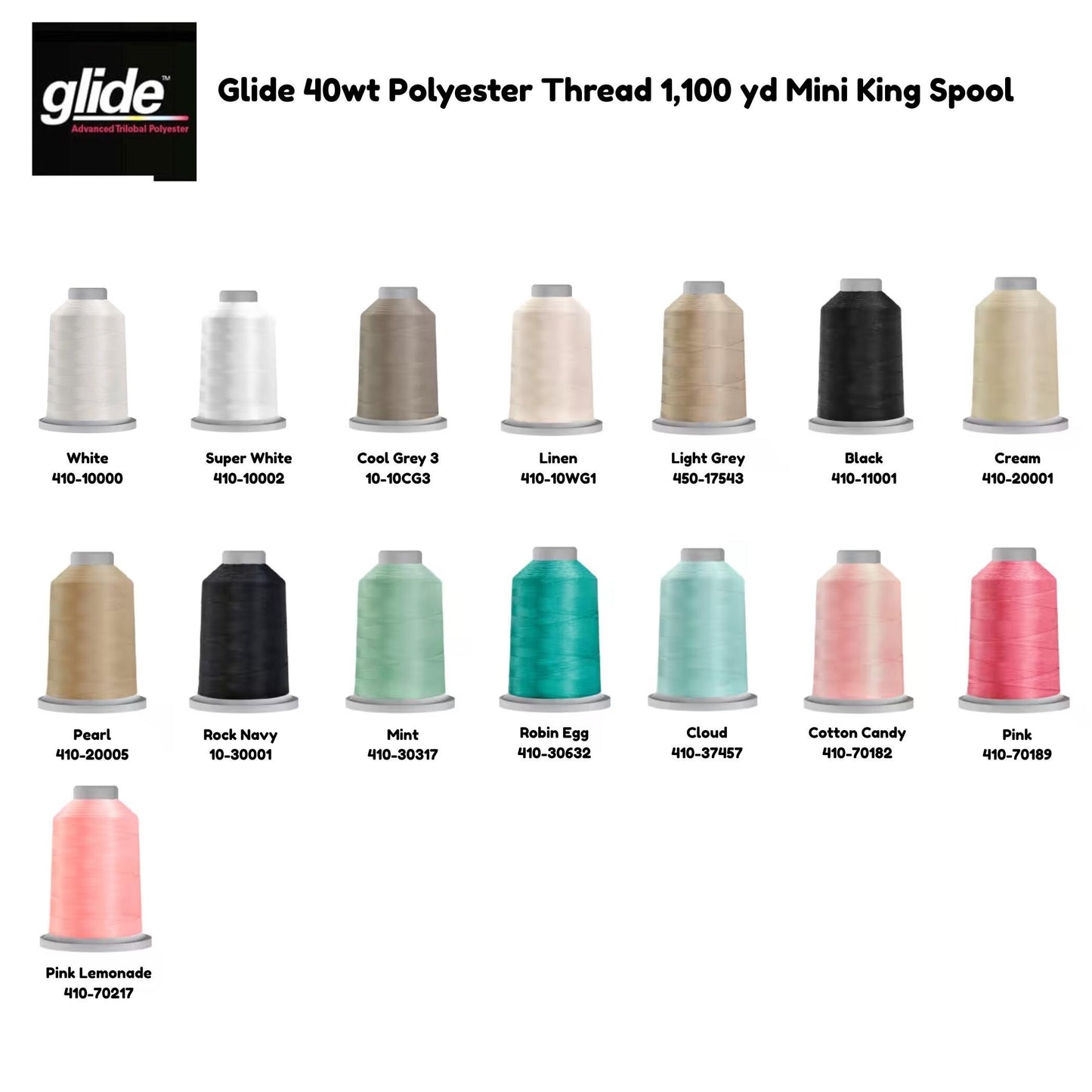 Glide 40wt Polyester Thread 1,100 yd Mini King Spool - Longarm Thread - Quilting Thread
