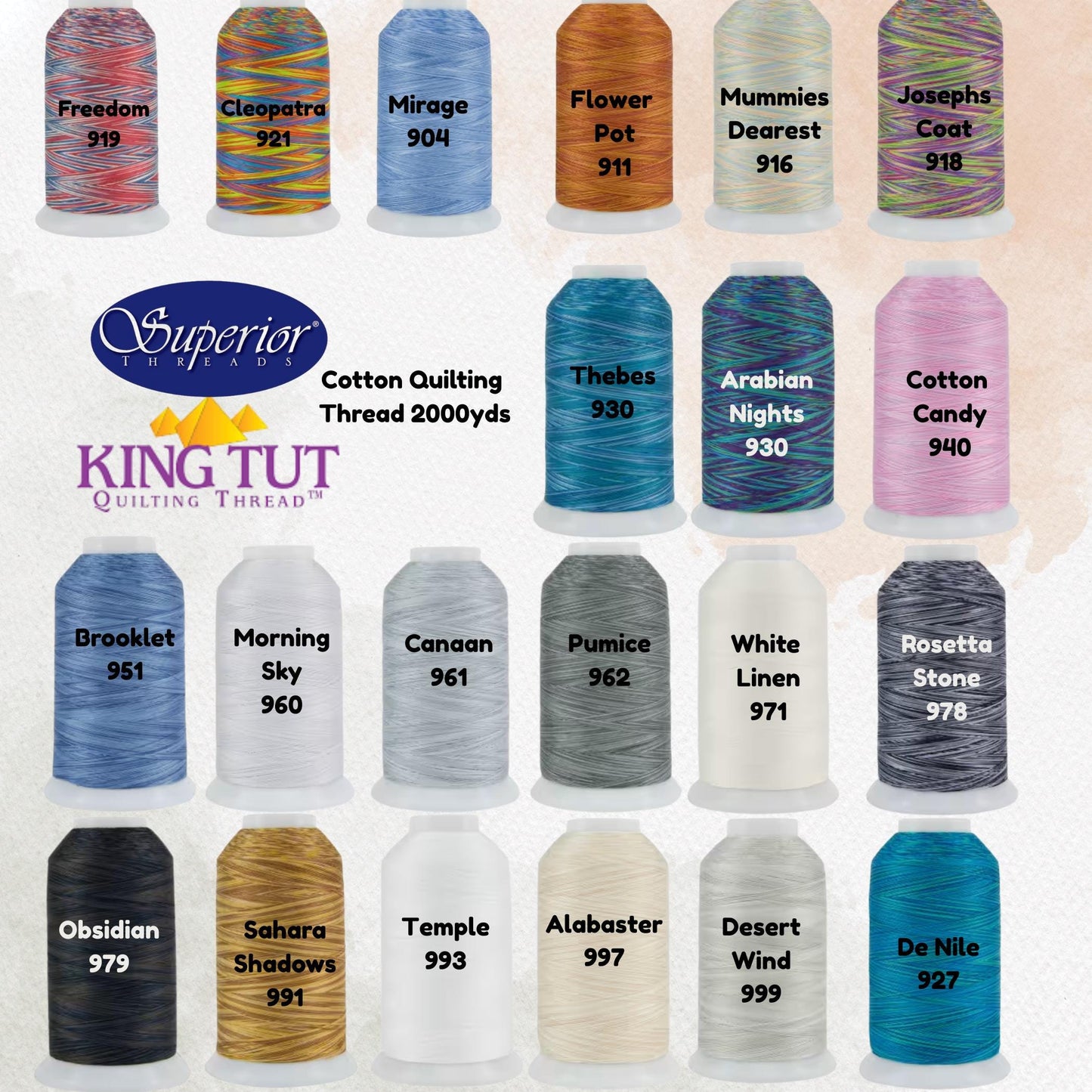 King Tut Cotton Quilting Thread 3-ply 40wt 2000yds - Longarm Thread