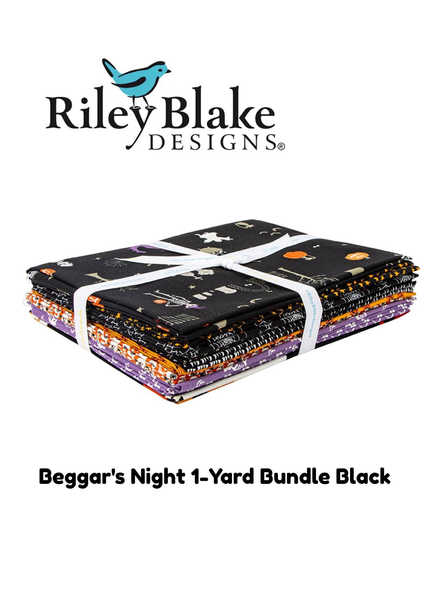 Beggar's Night 1-Yard Bundle Black - 10 Pieces - Riley Blake - Precut - 9 Prints 1 Panel - Quilting Cotton Fabric