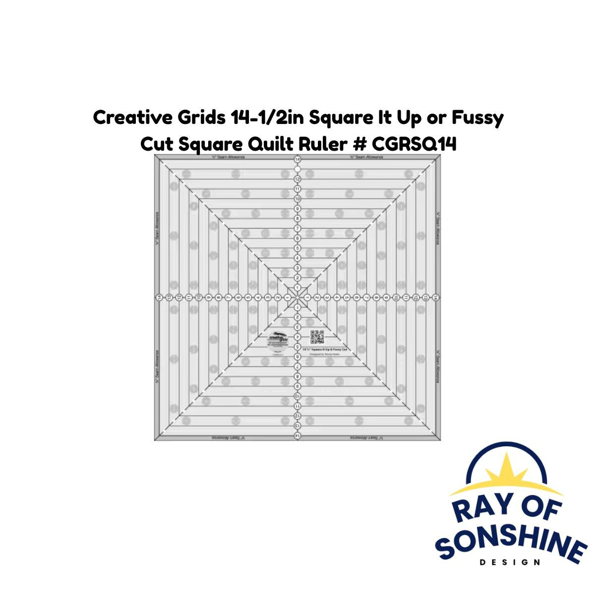 Creative Grids 14-1/2in Square It Up or Fussy Cut Square Quilt Ruler CGRSQ14