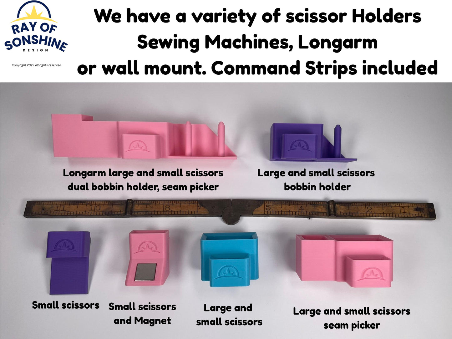 Scissor Holder for Large and Small Scissors - Use on your machine or mount on the wall. Command Strips Included