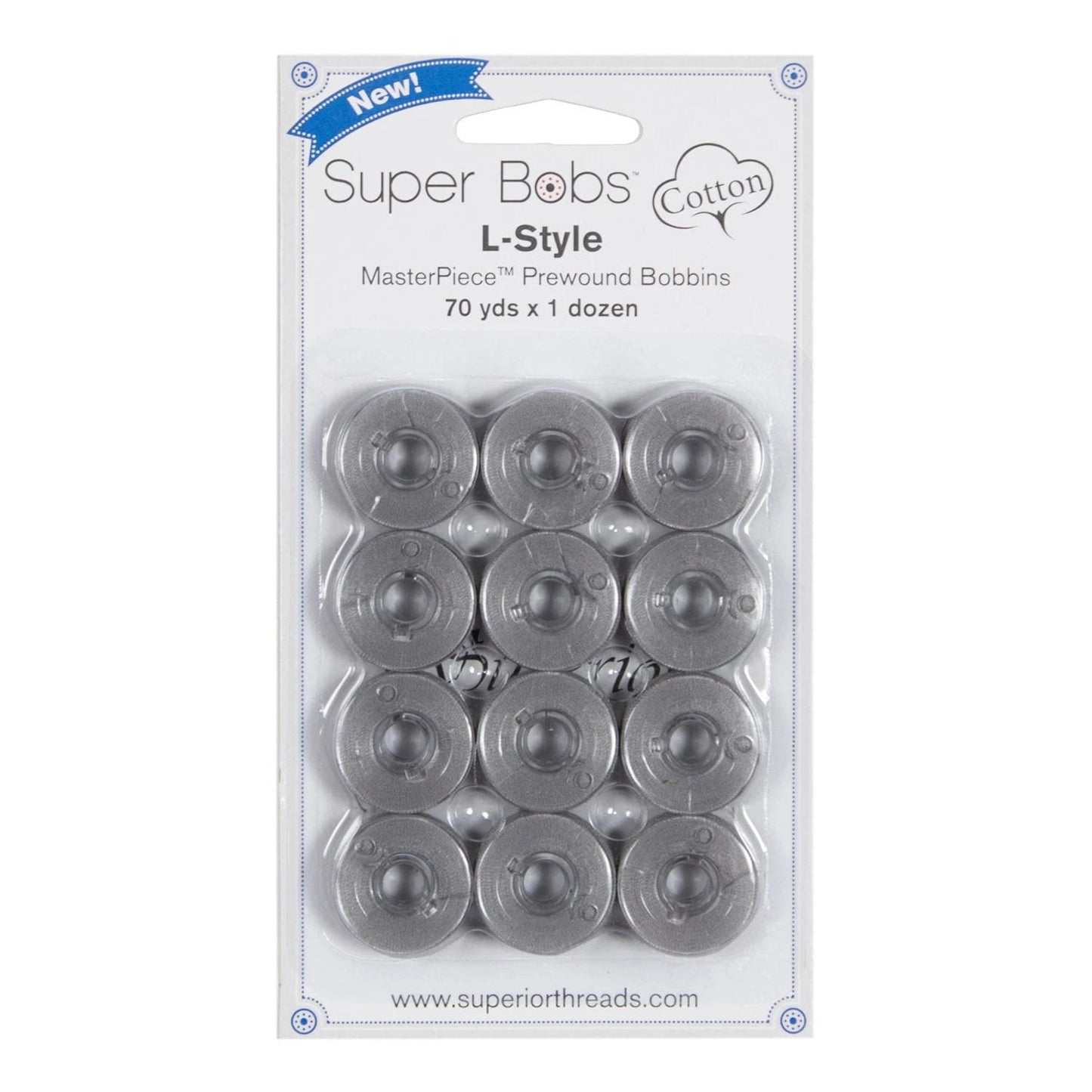 Super Bobs MasterPiece Cotton 70yd Prewound Bobbins 12ct L-Style Granite 149-12-156