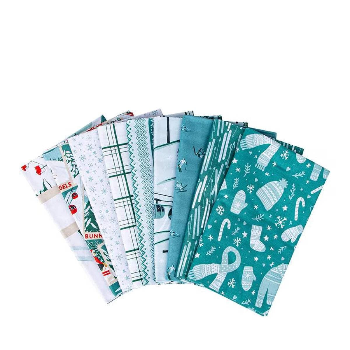 Ski Hill 1 Yard Bundle Teal, 9 Pcs. by Corinne Wells from Riley Blake Designs - Skiing Fabric Bundle - Quilting Fabric