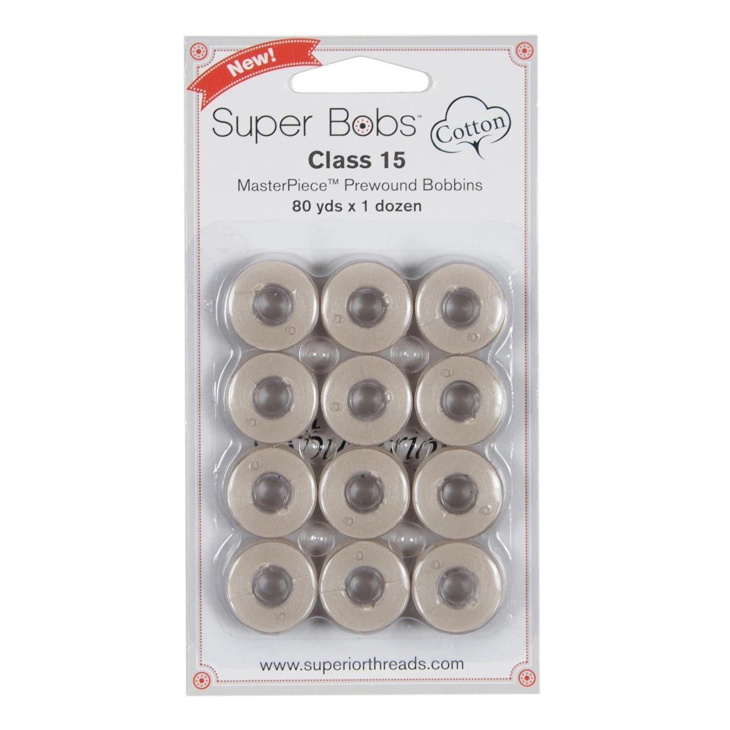 Super Bobs MasterPiece Cotton 80yd Prewound Bobbins 12ct Class 15 Bisque 150-12-152
