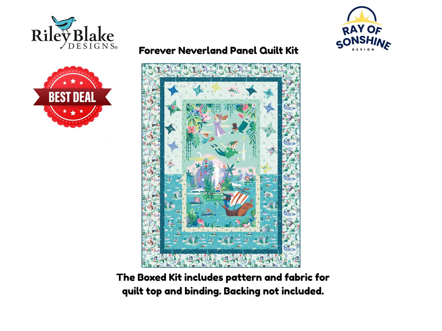 The Forever Neverland Quilt Kit includes pattern and fabric for quilt top and binding. Backing not included.