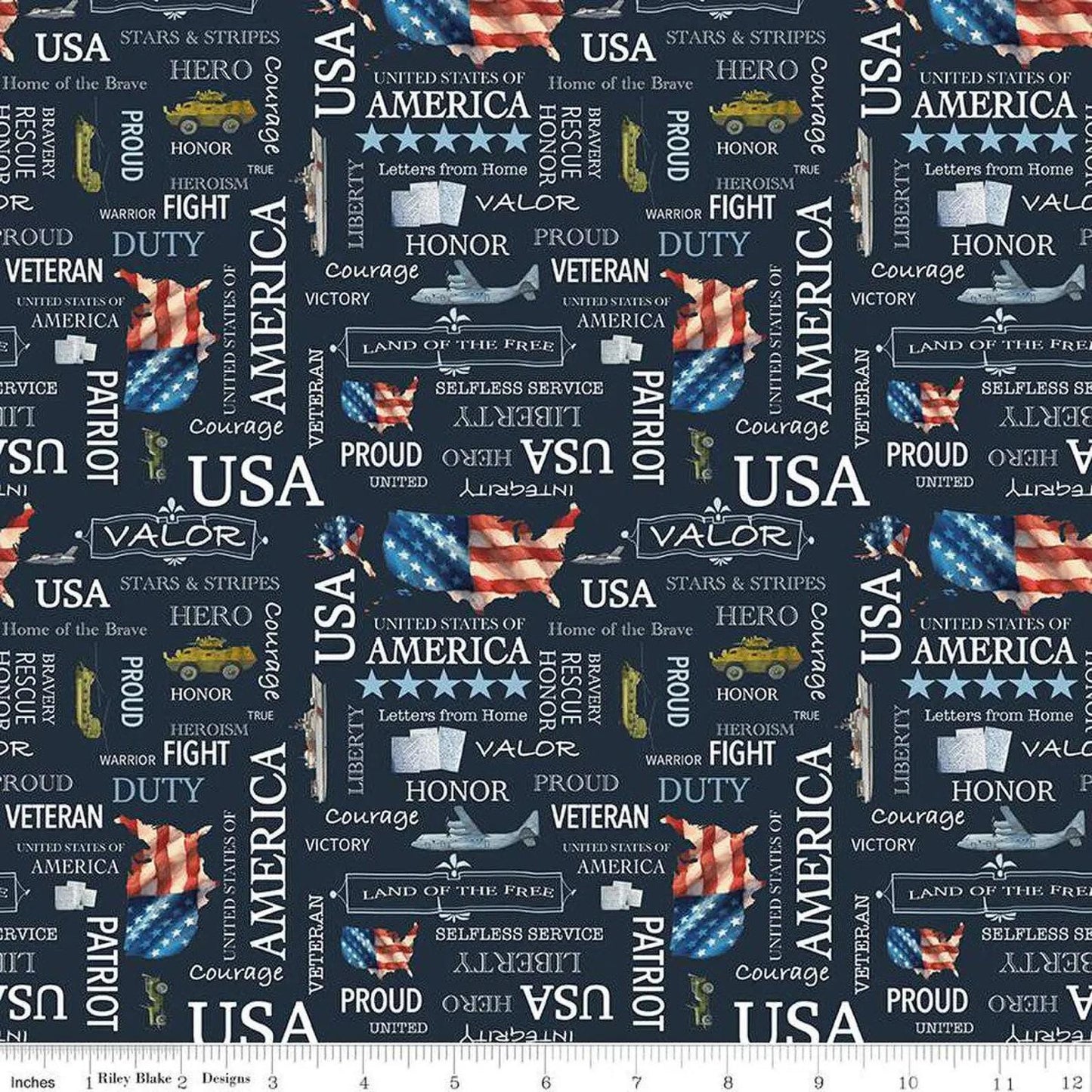 Letters From Home Text C15611-Navy - Riley Blake Designs - America Patriotic USA - Military USA Freedom Soldiers - Quilting Cotton Fabric