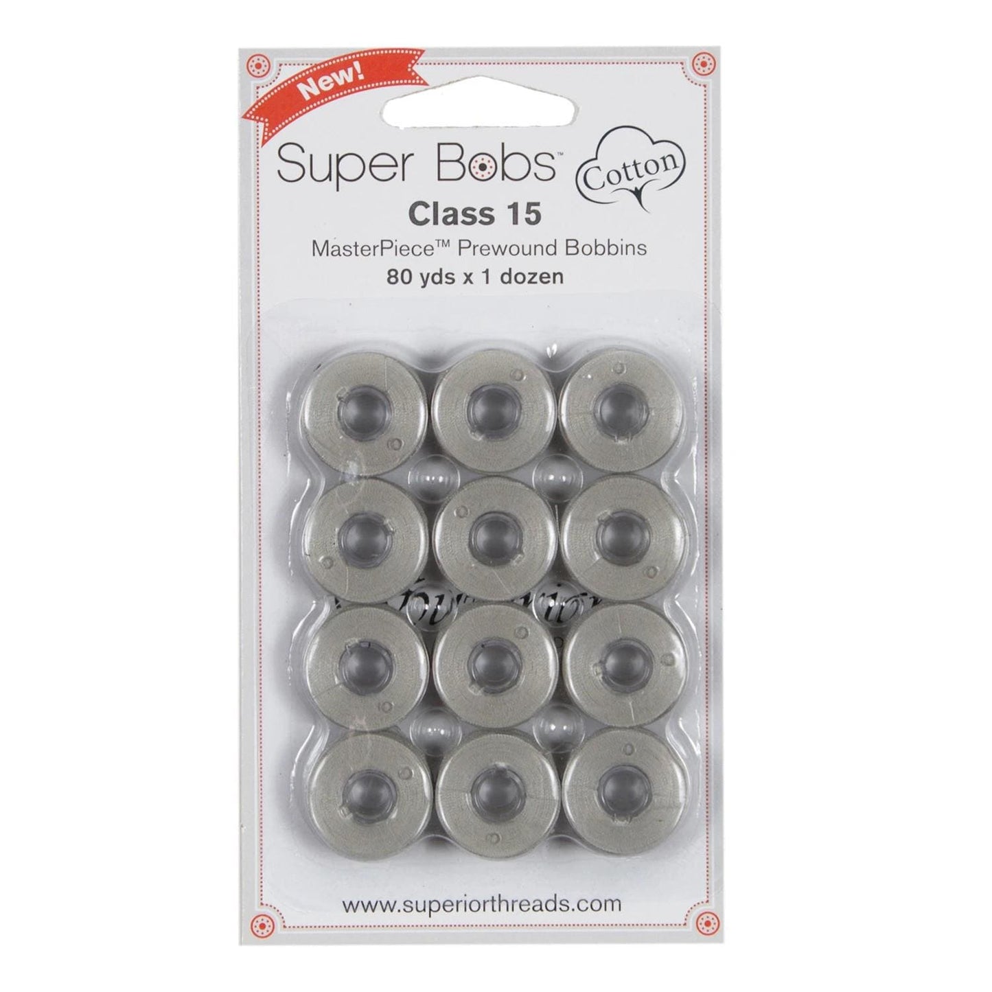 Super Bobs MasterPiece Cotton 80yd Prewound Bobbins 12ct Class 15 Granite 150-12-156