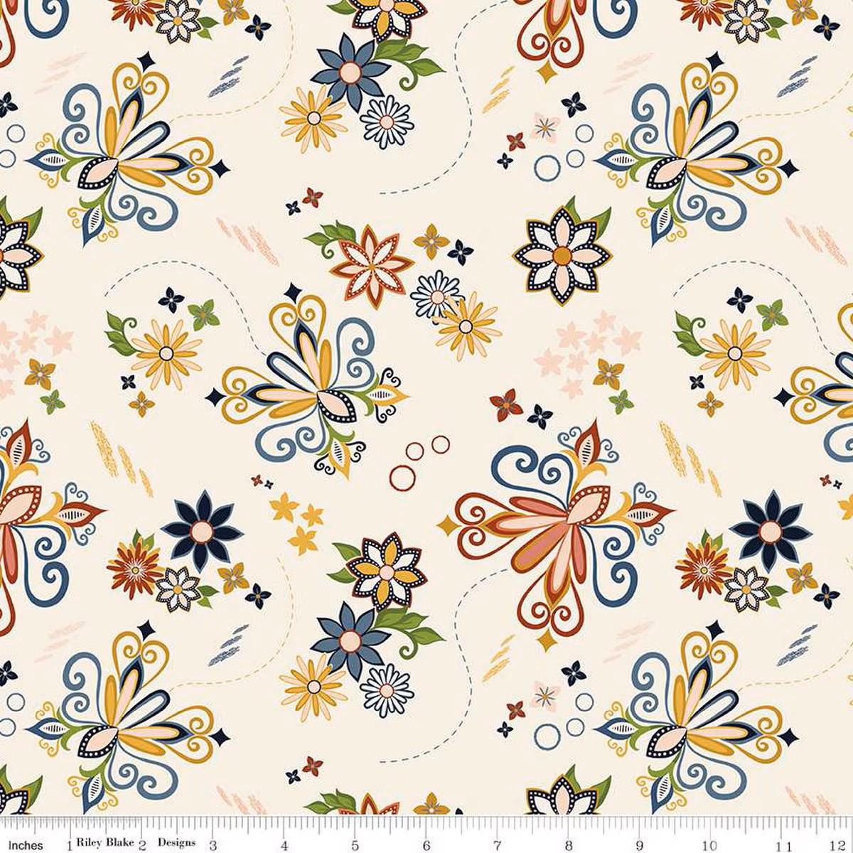 Curated Blooms Dance Cream - C15341-CREAM - Riley Blake Designs - Nordic Theme - Cotton Fabric by the yard