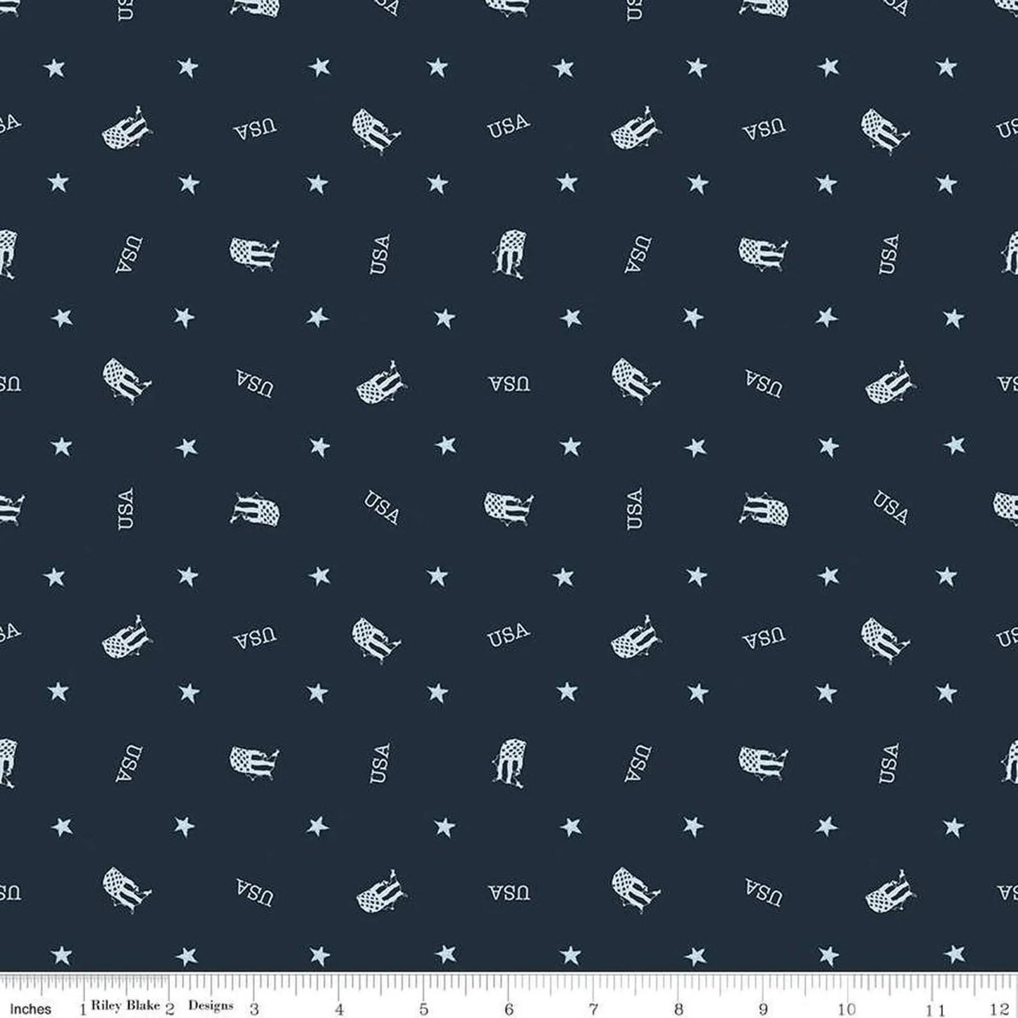 Letters From Home Toss C15614 Navy - Riley Blake Designs - Stars USA America Patriotic - Quilting Cotton Fabric