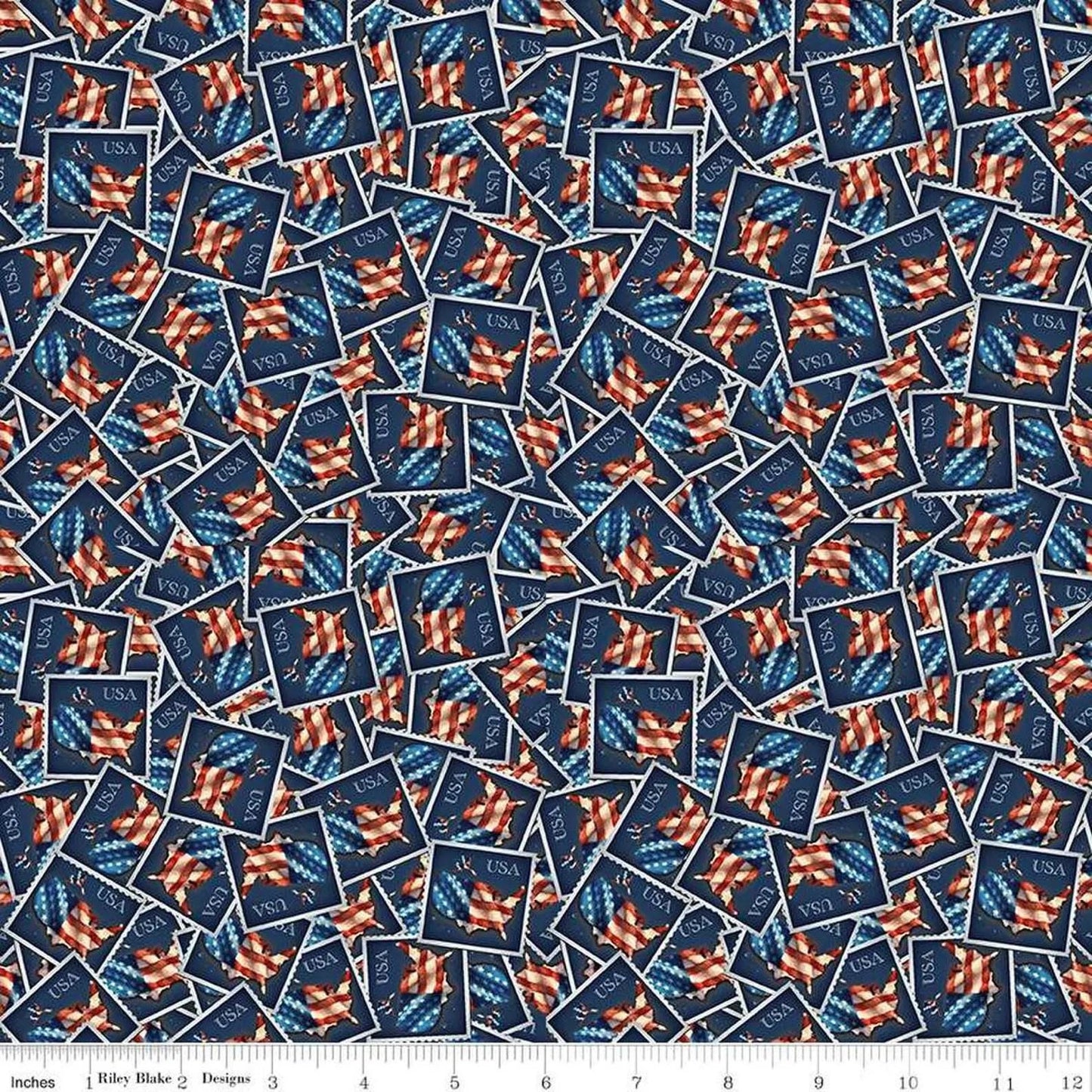 Letters From Home Stamps C15613-Navy - Riley Blake Designs - Postage Stamps Mail America Patriotic USA - Quilting Cotton Fabric