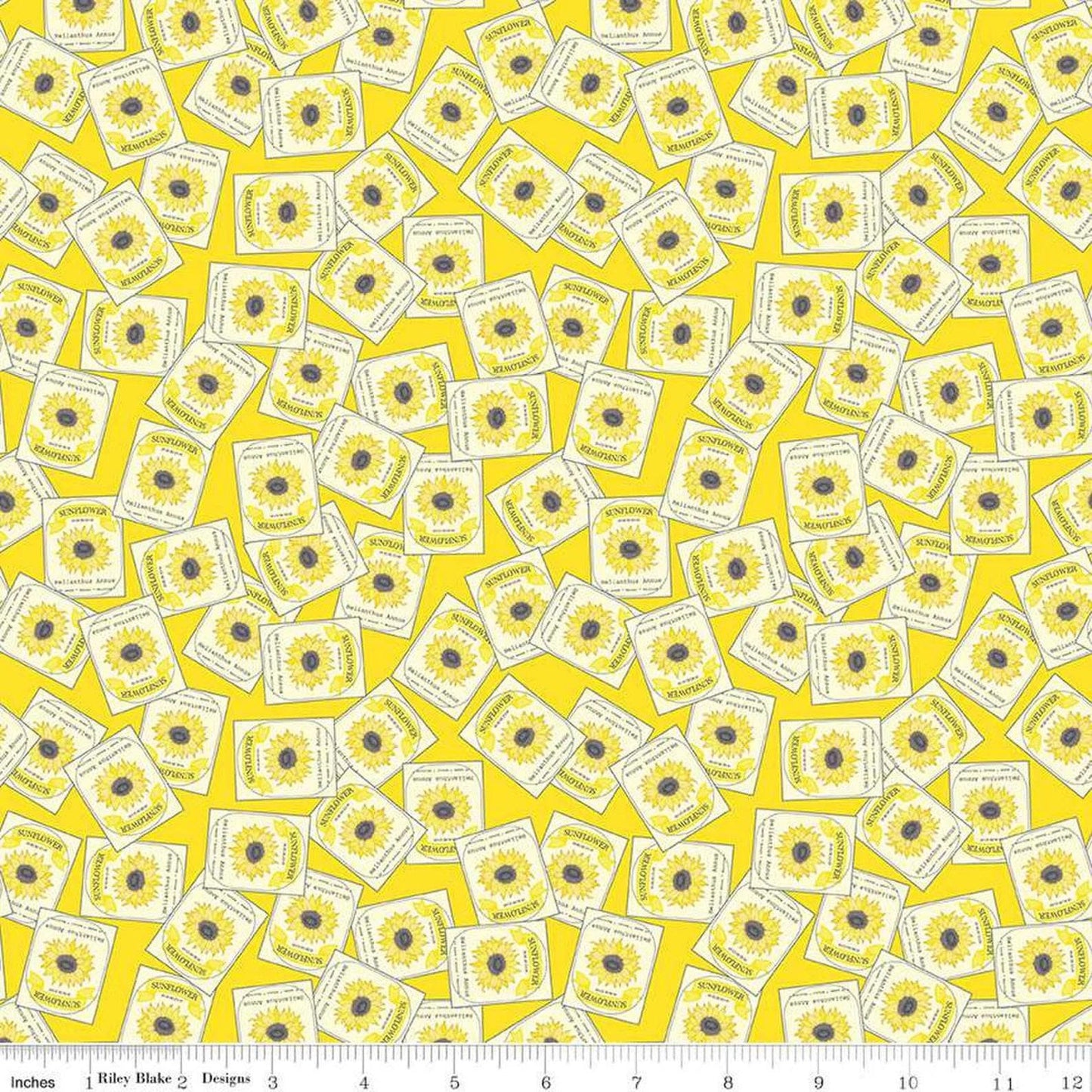 CLEARANCE 1 Yard Continuous Sunny Skies Seed Packets C14634 Sun - Quilting Cotton Fabric