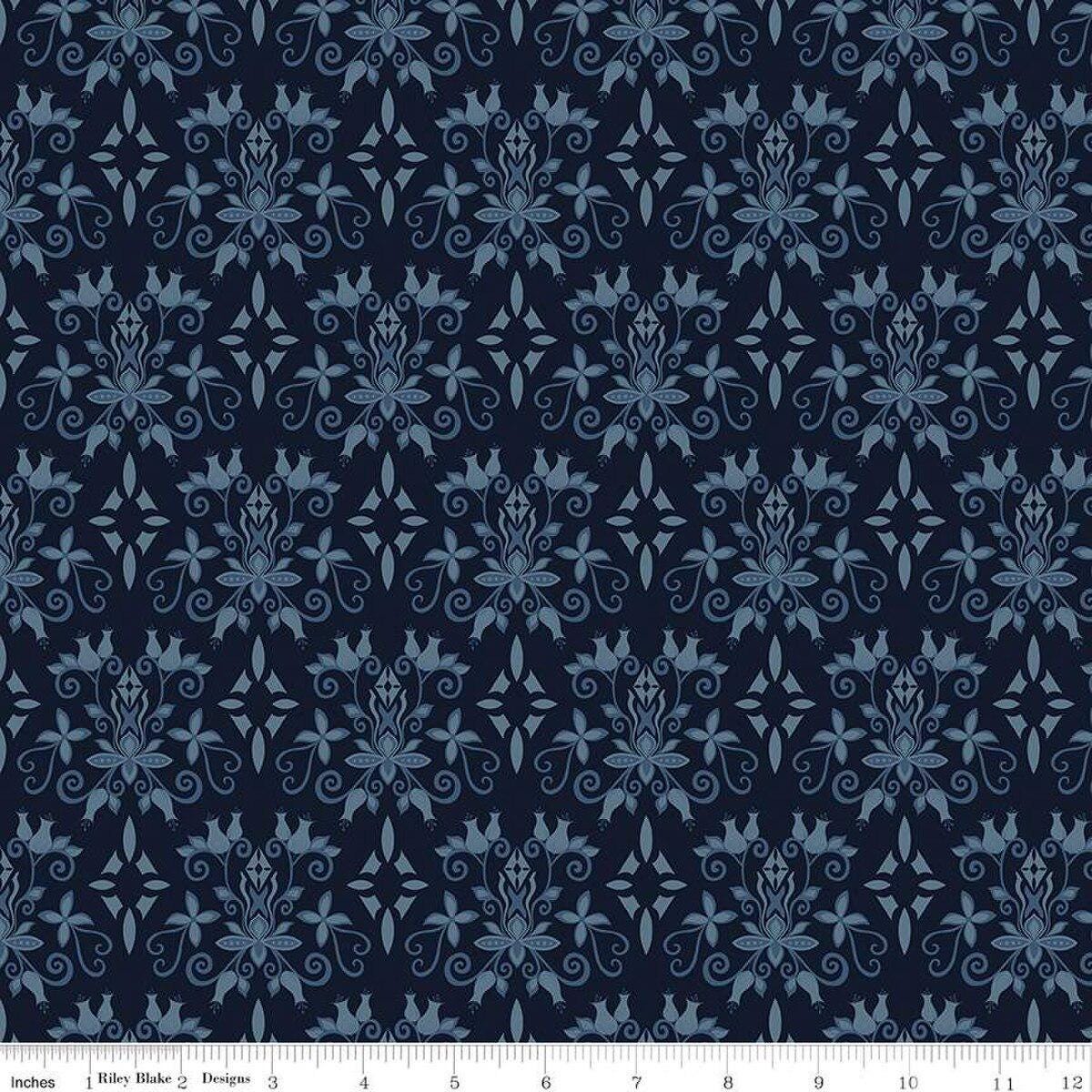 Curated Blooms Damask Midnight - C15342-MIDNIGHT - Riley Blake Designs - Cotton Fabric by the yard