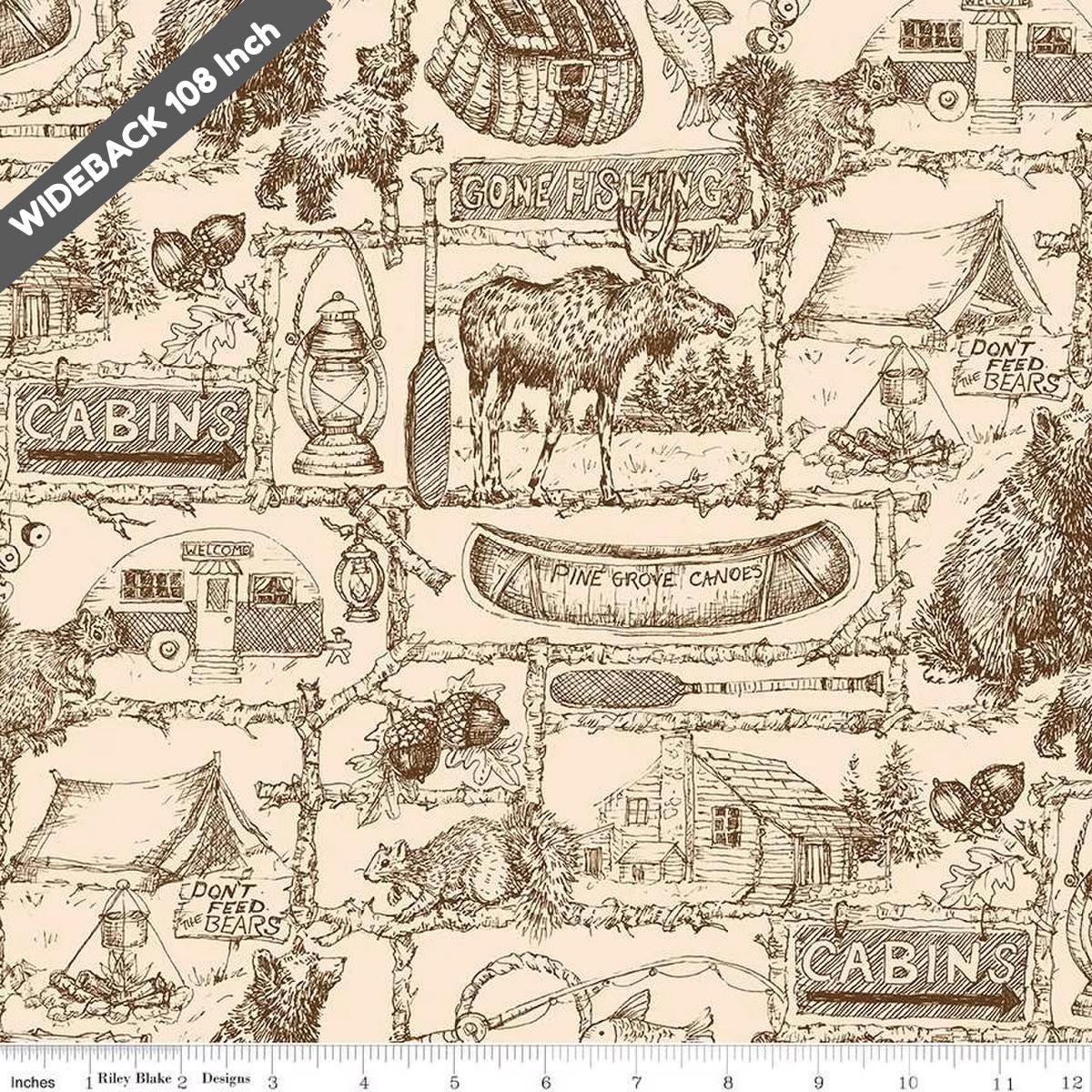 Wide Back Pine Grove Outlines Putty - WB15938-PUTTY - Riley Blake 107/108" Wide - Quilting Cotton Fabric