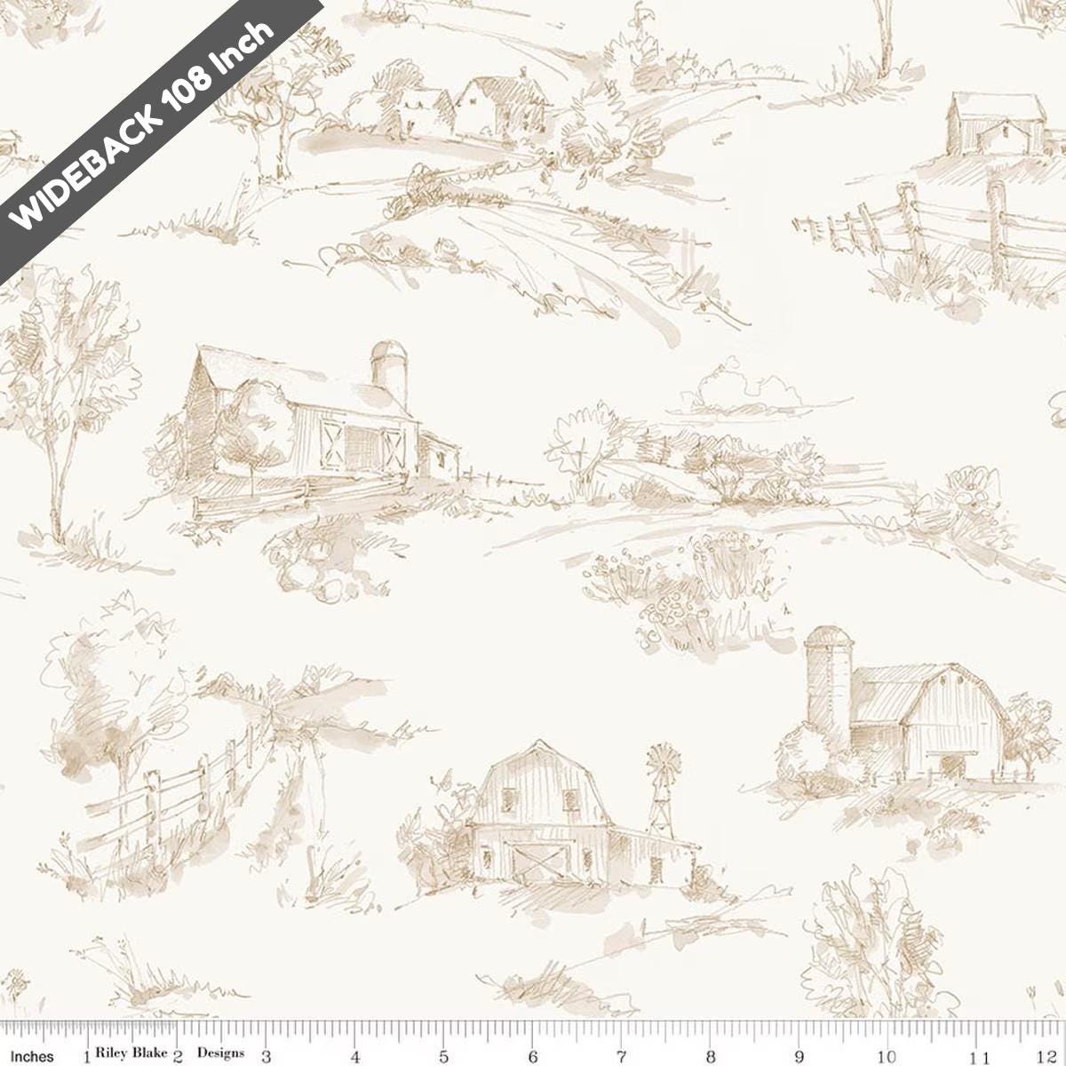 Wide Back Countryside Scenery Sand 3-Yard Package - 3YD-WB14539-SAND - Black Riley Blake 107/108" Wide Quilting Cotton Fabric