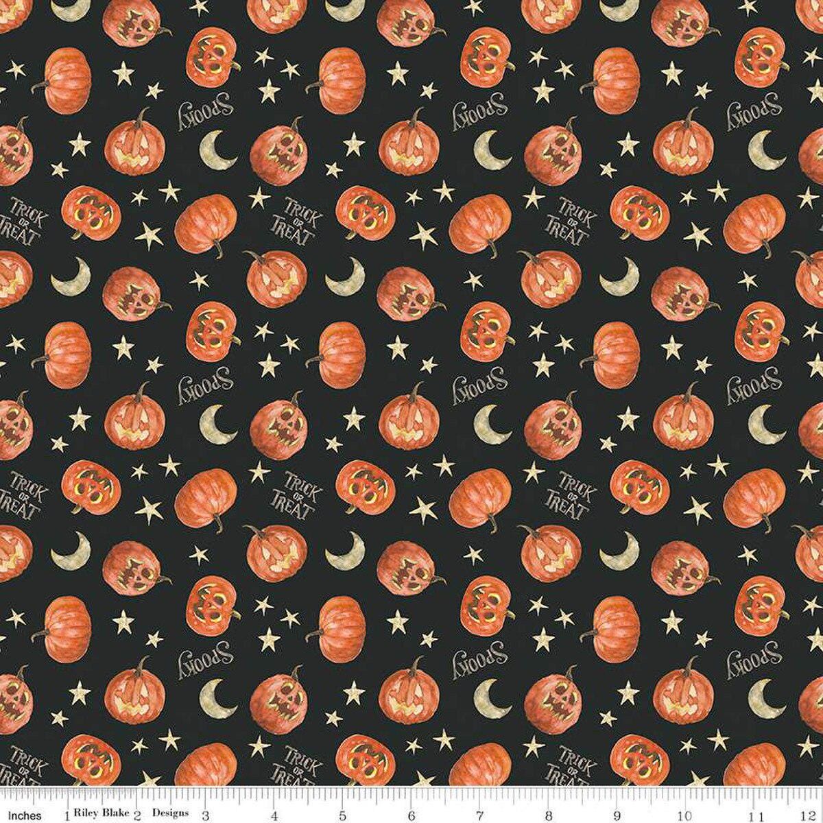 Trick or Treat Pumpkin Black - C15964-BLACK - Riley Blake Designs - Halloween Fabric - Cotton Fabric by the yard