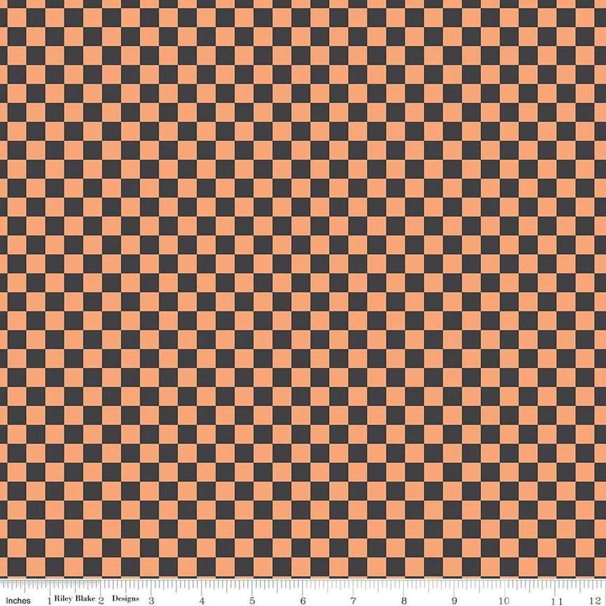 Hey Pumpkin Checks Charcoal- Riley Blake Designs - Cotton Fabric by the yard - C16036-CHARCOAL - Halloween Fabric