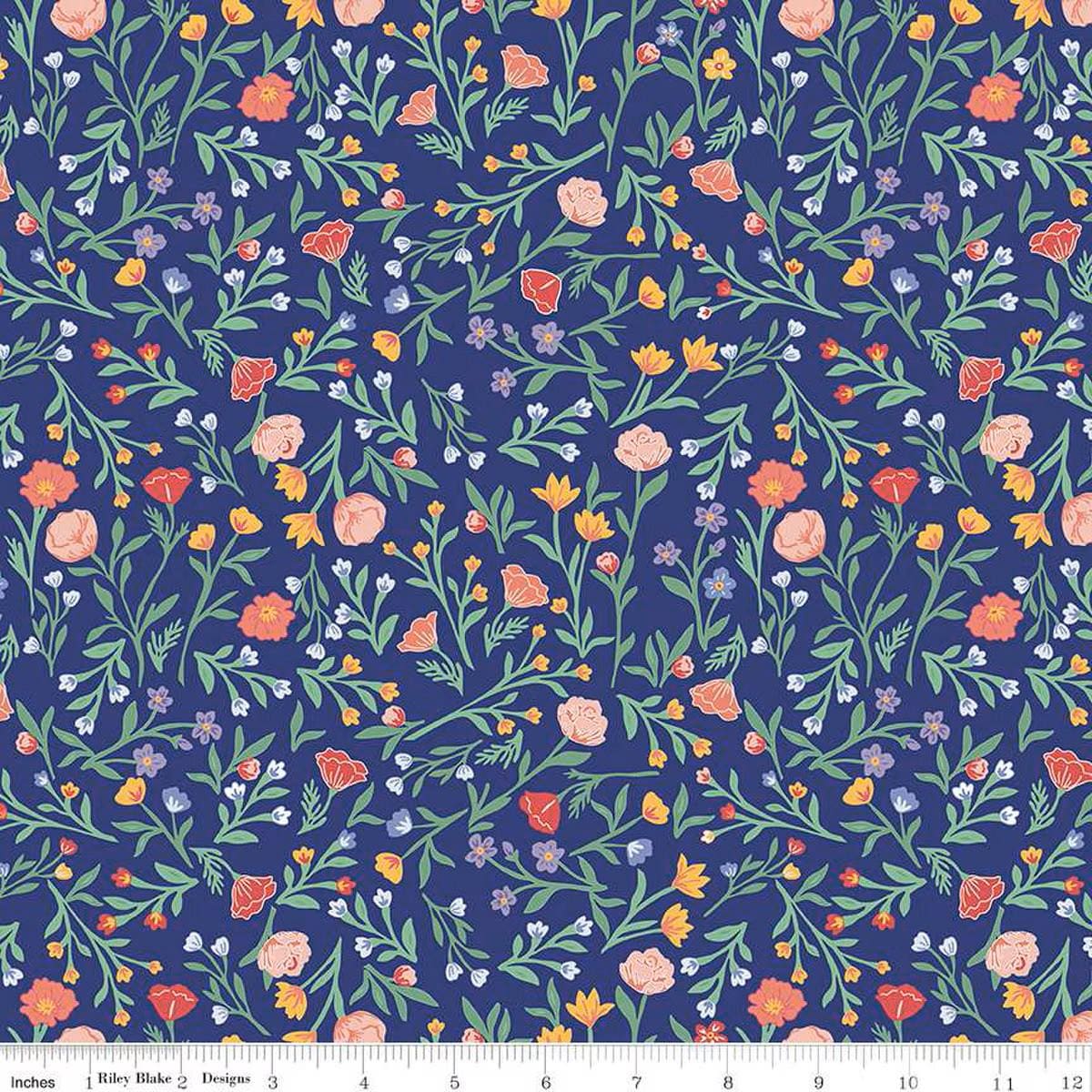 Simple Pleasures Scattered Vine Navy - C16654-NAVY - Riley Blake Designs - Floral Fabric - Cotton Fabric by the yard