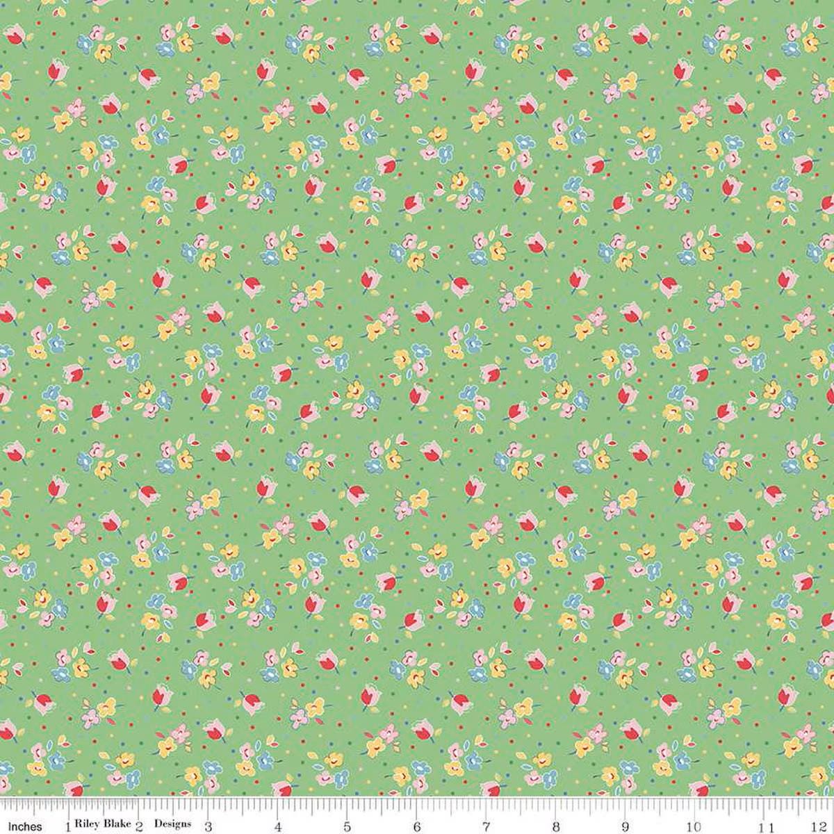 Simple Pleasures Calico Sweet Rose Green - C16653-GREEN - Riley Blake Designs - Floral Fabric - Cotton Fabric by the yard