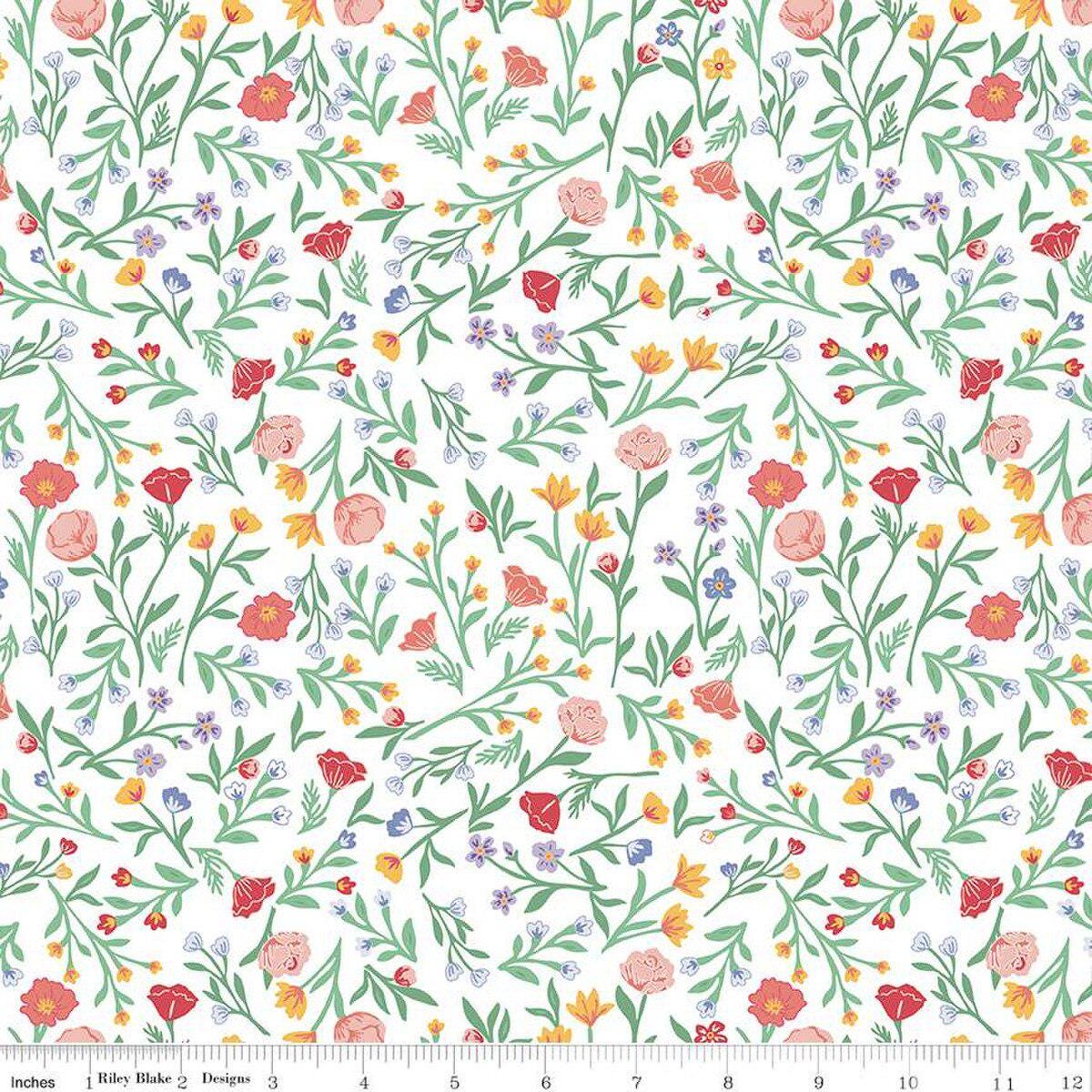 Simple Pleasures Scattered Vine White - C16654-WHITE - Riley Blake Designs - Floral Fabric - Cotton Fabric by the yard