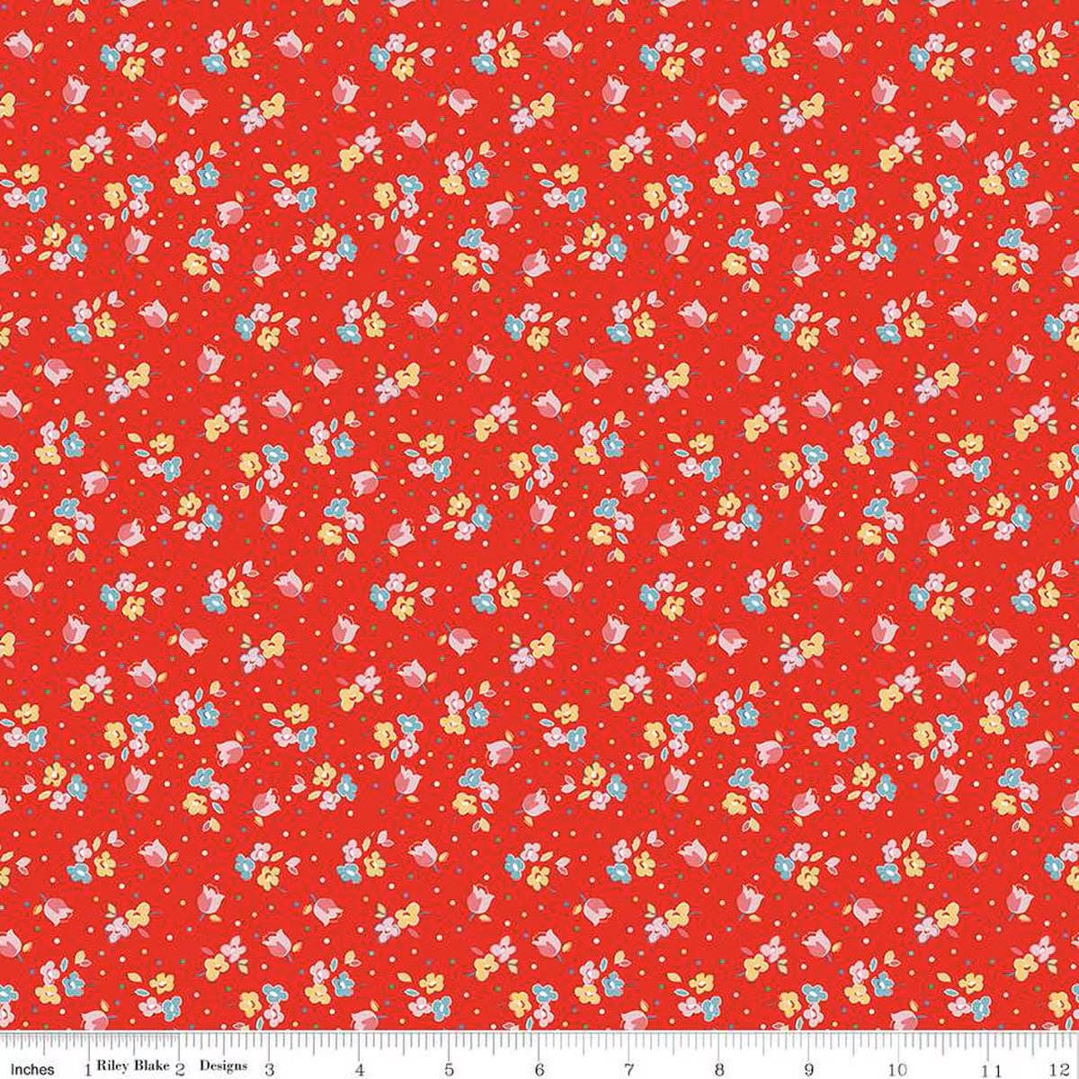 Simple Pleasures Calico Sweet Rose Strawberry - C16653-STRAWBERRY - Riley Blake Designs - Floral Fabric - Cotton Fabric by the yard
