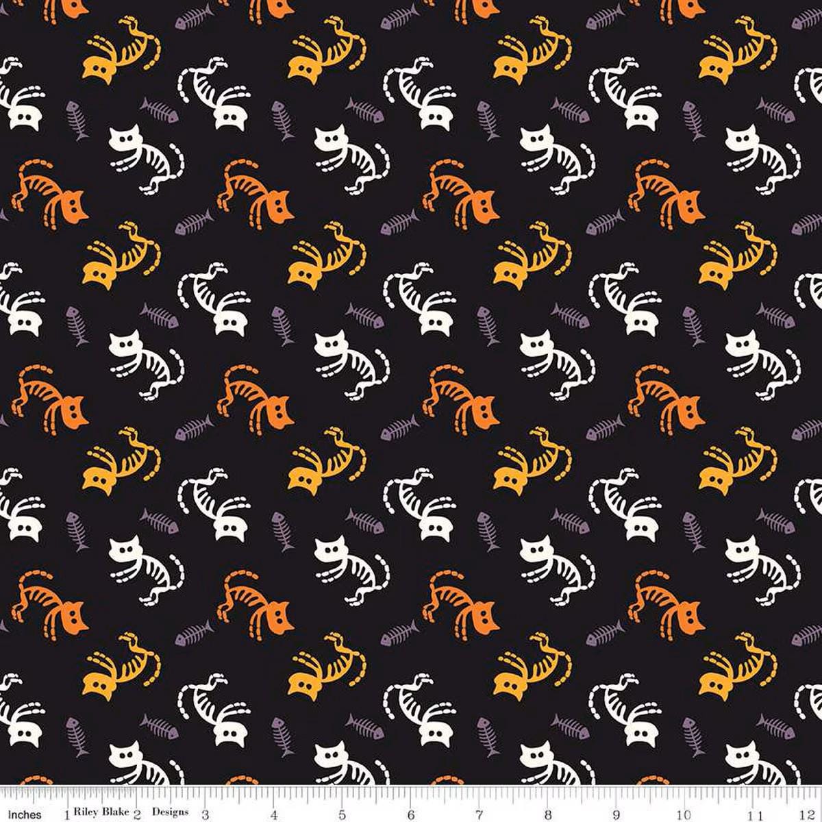Beggar's Night Cats Black - Riley Blake Designs - Cotton Fabric by the yard - C14501-BLACK - Halloween Fabric