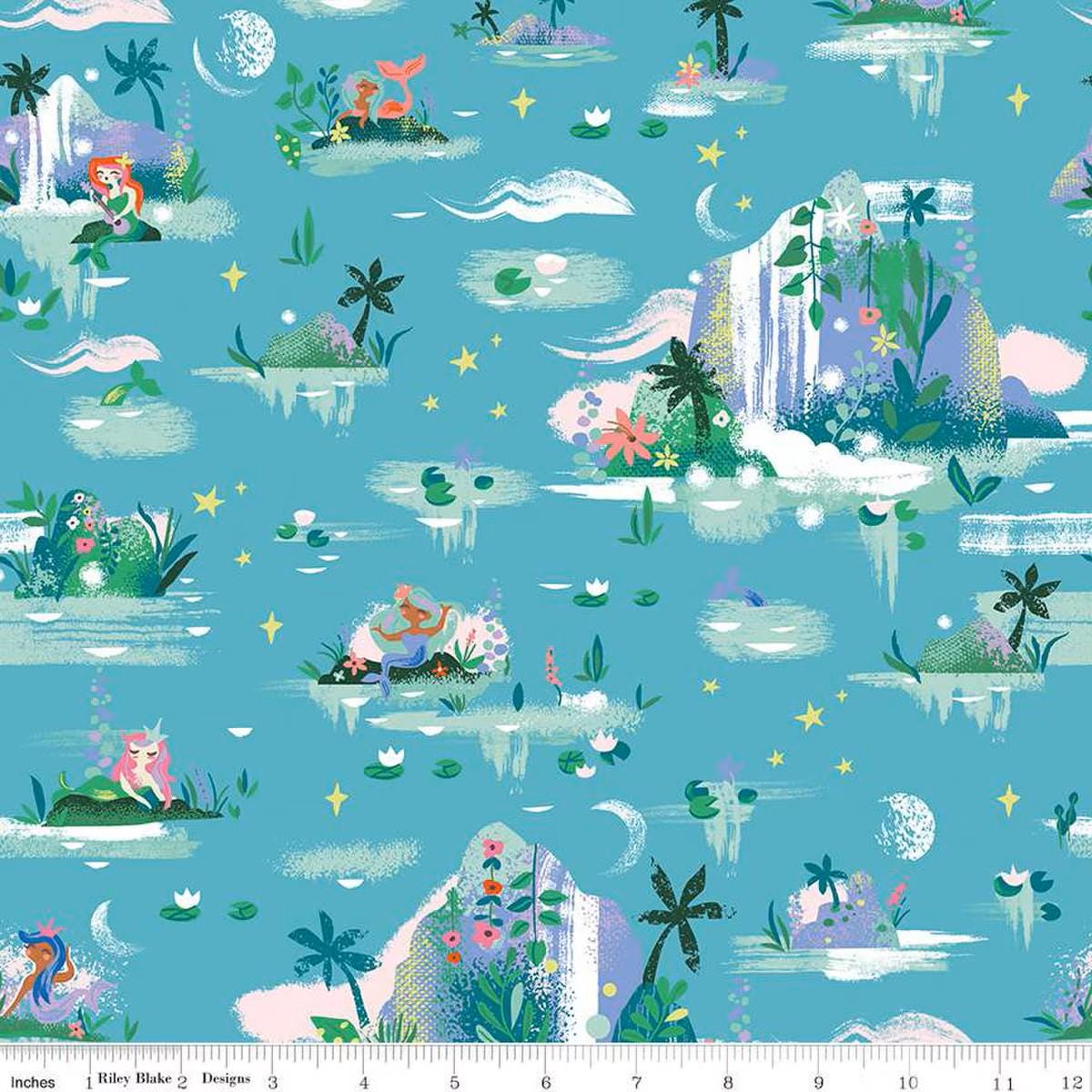 Forever Neverland Mermaid Lagoon Peacock - C15901-PEACOCK - Riley Blake Designs -Peter's Pans Mermaid Lagoon - Cotton Fabric by the yard