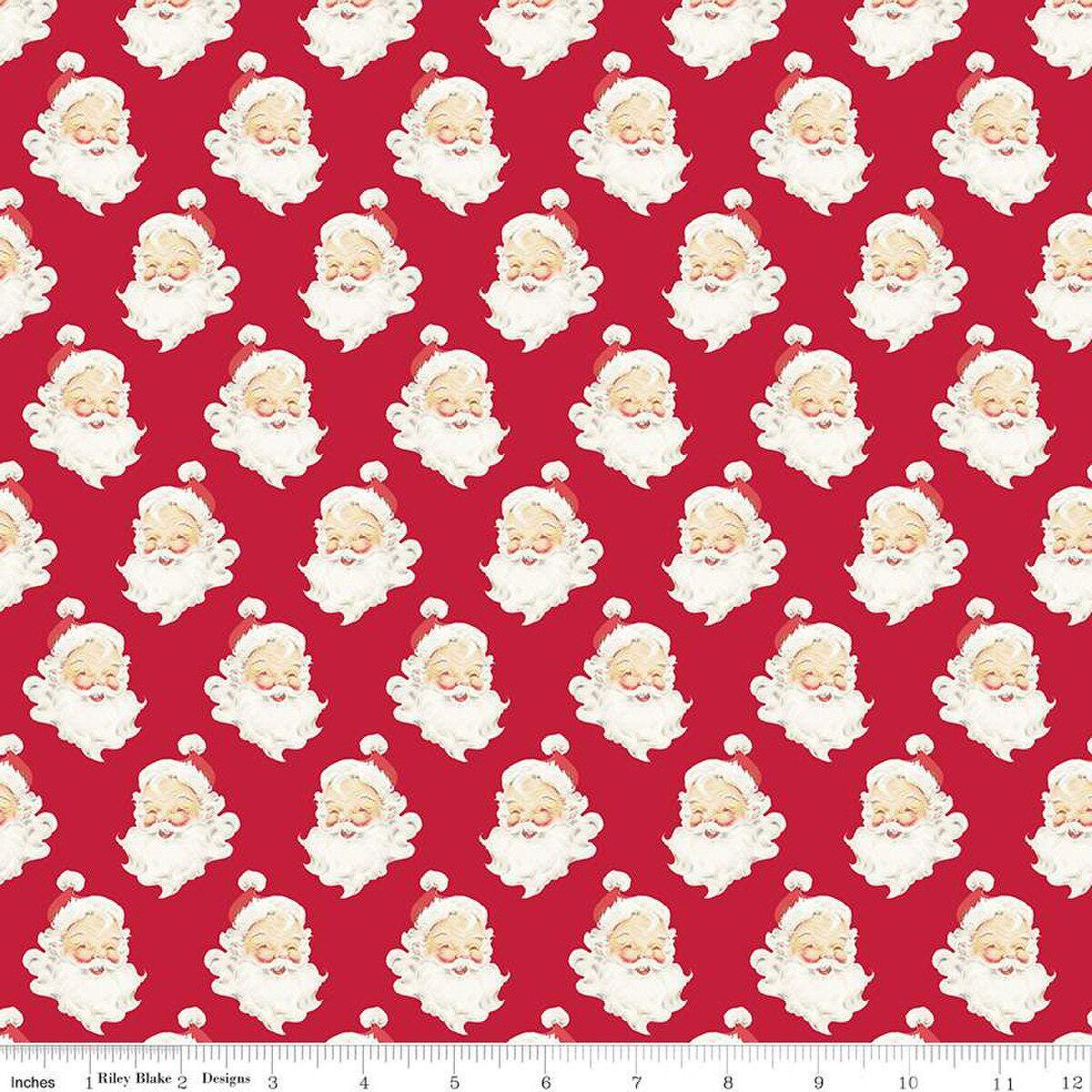 Merry Little Christmas Santa Heads Red - Riley Blake Designs - Cotton Fabric by the yard - C14842-RED -Christmas Fabric