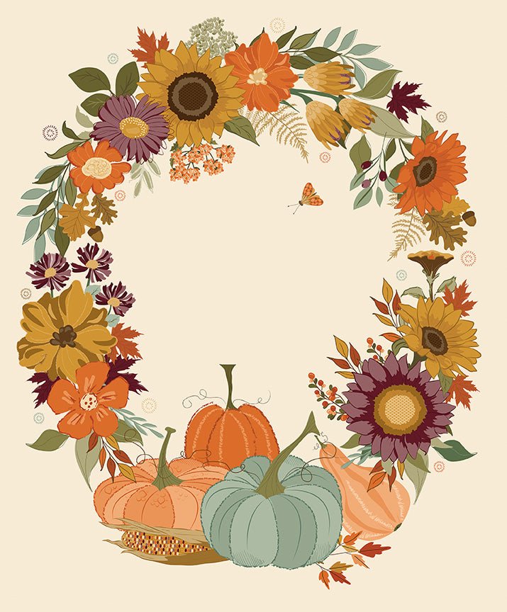 Riley Blake The Awe of Autumn Wreath Fabric Panel – Cream, 35 1/2" x 43" - Ray of Sonshine Design