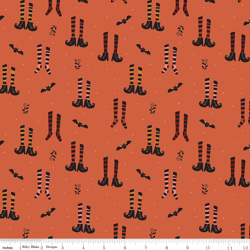 Little Witch Witches Socks Pumpkin Fabric by the Yard or Fat Quarter - Jennifer Long for Riley Blake Designs