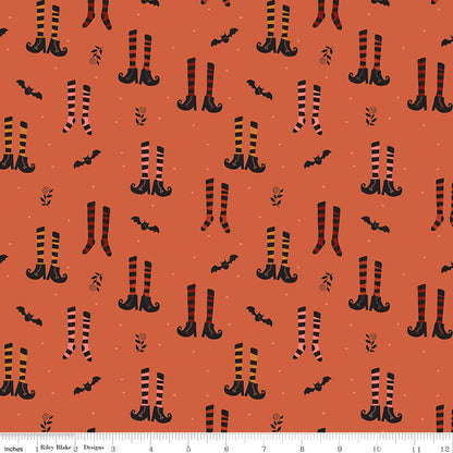 Little Witch Witches Socks Pumpkin Fabric by the Yard or Fat Quarter - Jennifer Long for Riley Blake Designs
