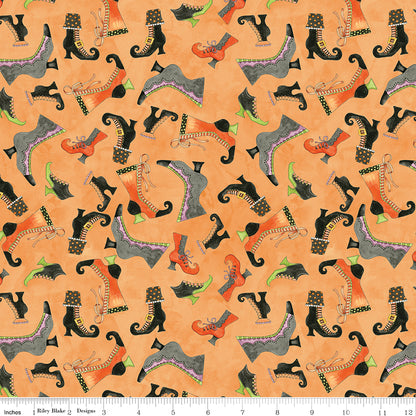 Ghoul Friends Boots Toss Orange Halloween Teresa Kogut Fabric by the Yard