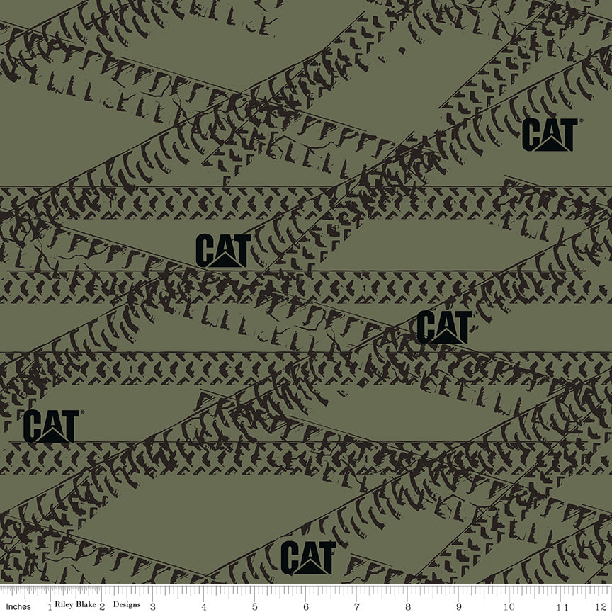 Caterpillar 100 Years Tracks Green Riley Blake Fabric by the Yard