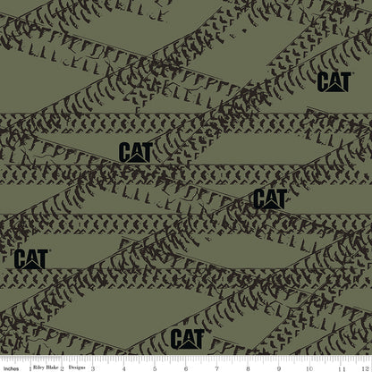 Caterpillar 100 Years Tracks Green Riley Blake Fabric by the Yard
