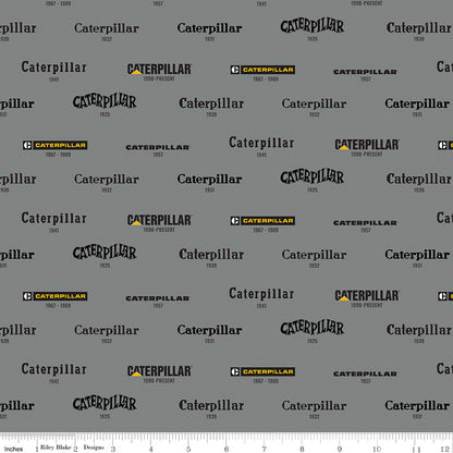 Caterpillar 100 Years Vintage Logos Gray Riley Blake Fabric by the Yard