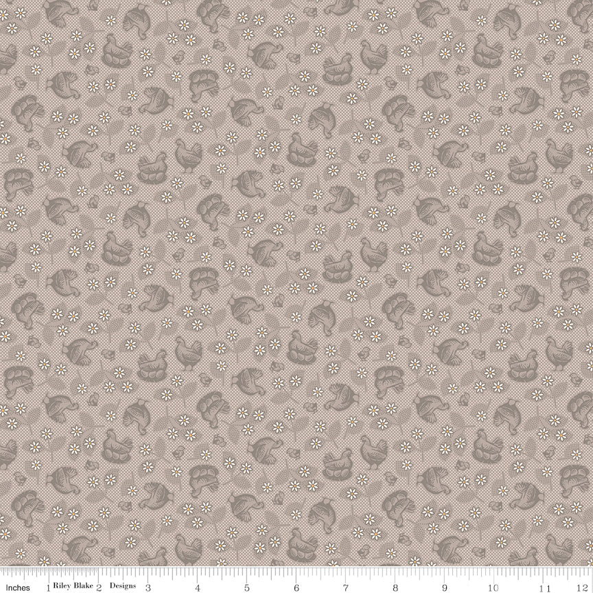 Farmer's Daughter Hens & Chicks Pewter Riley Blake Fabric by the Yard