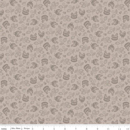 Farmer's Daughter Hens & Chicks Pewter Riley Blake Fabric by the Yard