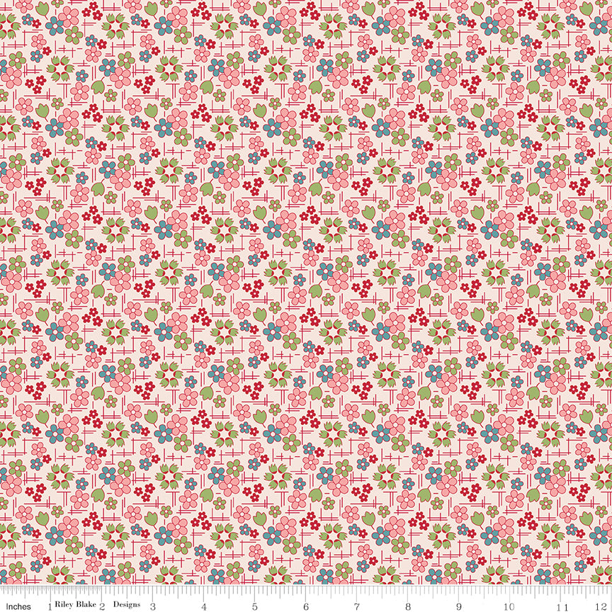 Farmer's Daughter Daisy Coral Fabric by the Yard or Fat Quarter - Lori Holt for Riley Blake Designs