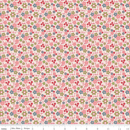 Farmer's Daughter Daisy Coral Fabric by the Yard or Fat Quarter - Lori Holt for Riley Blake Designs