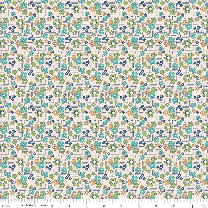 Farmer's Daughter Daisy Sea Glass Fabric by the Yard or Fat Quarter - Lori Holt for Riley Blake