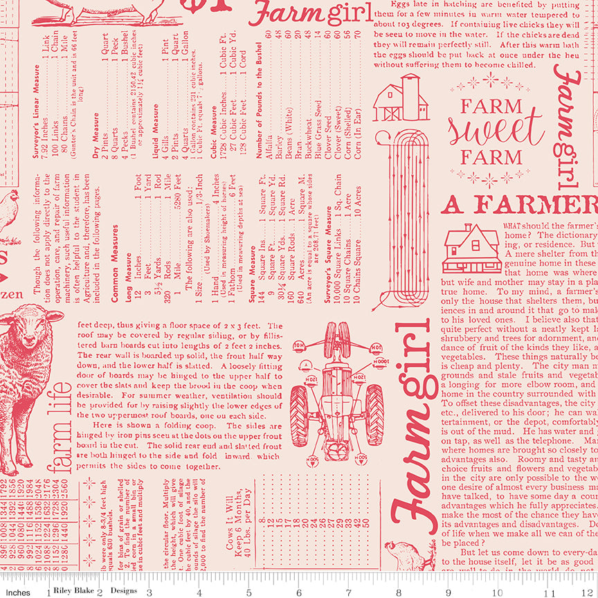Farmer's Daughter Farm Life Background Tea Rose Riley Blake Fabric by the Yard