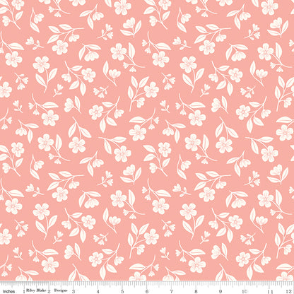 Meadow Moments Drifting Blooms Coral Fabric by the Yard or Fat Quarter - Riley Blake Designs