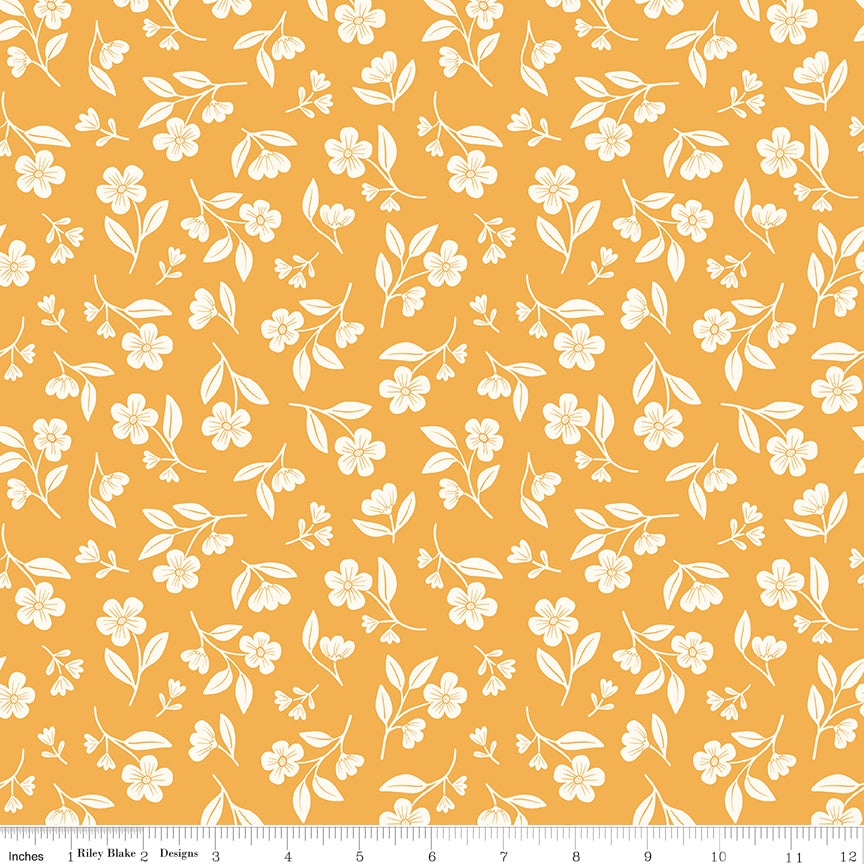 Meadow Moments Drifting Blooms Yellow Fabric by the Yard or Fat Quarter - Riley Blake Designs