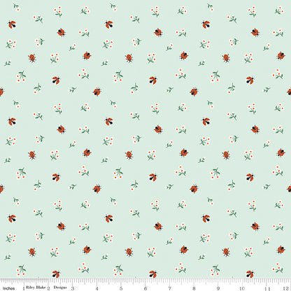 Meadow Moments Ladybugs Mint Fabric by the Yard or Fat Quarter - Riley Blake Designs