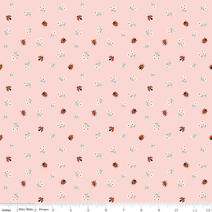 Meadow Moments Ladybugs Pink Fabric by the Yard or Fat Quarter - Riley Blake Designs