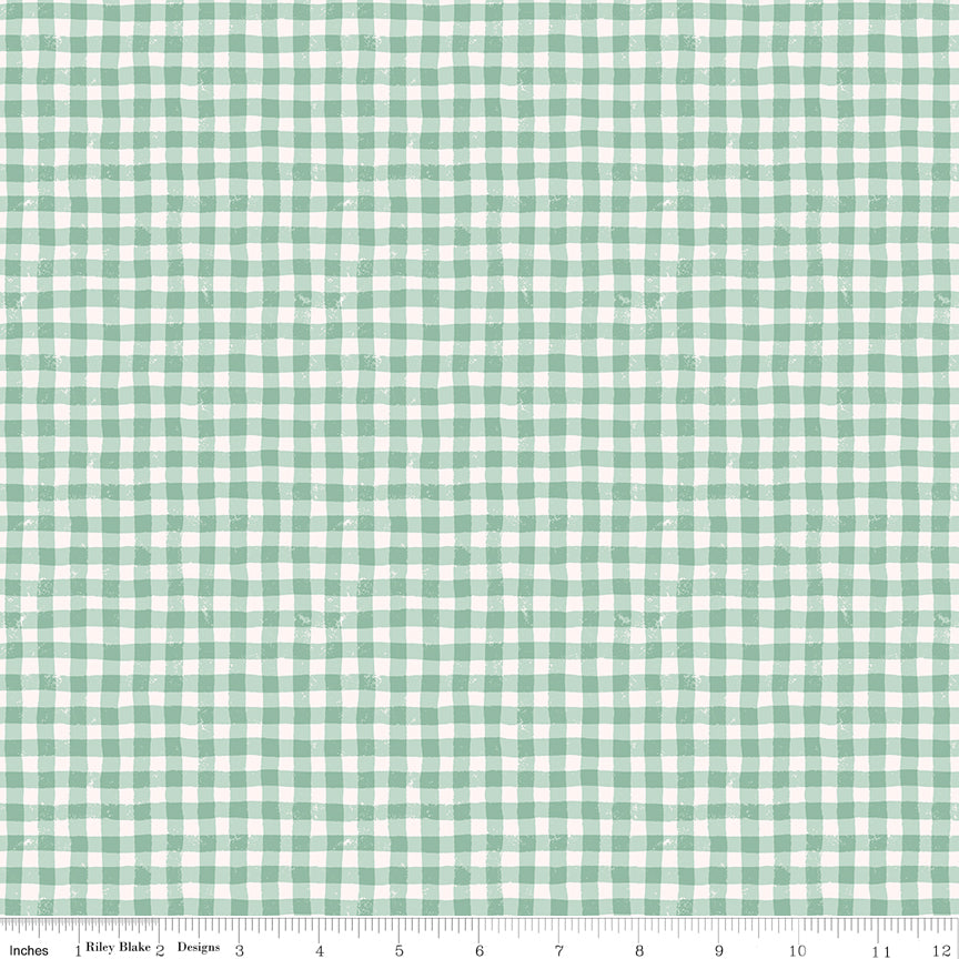 Meadow Moments Summer Gingham Mint Fabric by the Yard or Fat Quarter - Riley Blake Designs