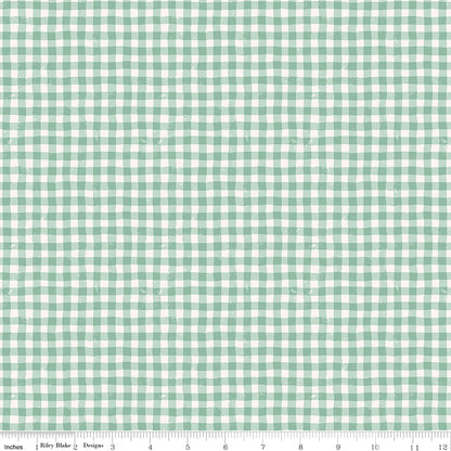 Meadow Moments Summer Gingham Mint Fabric by the Yard or Fat Quarter - Riley Blake Designs