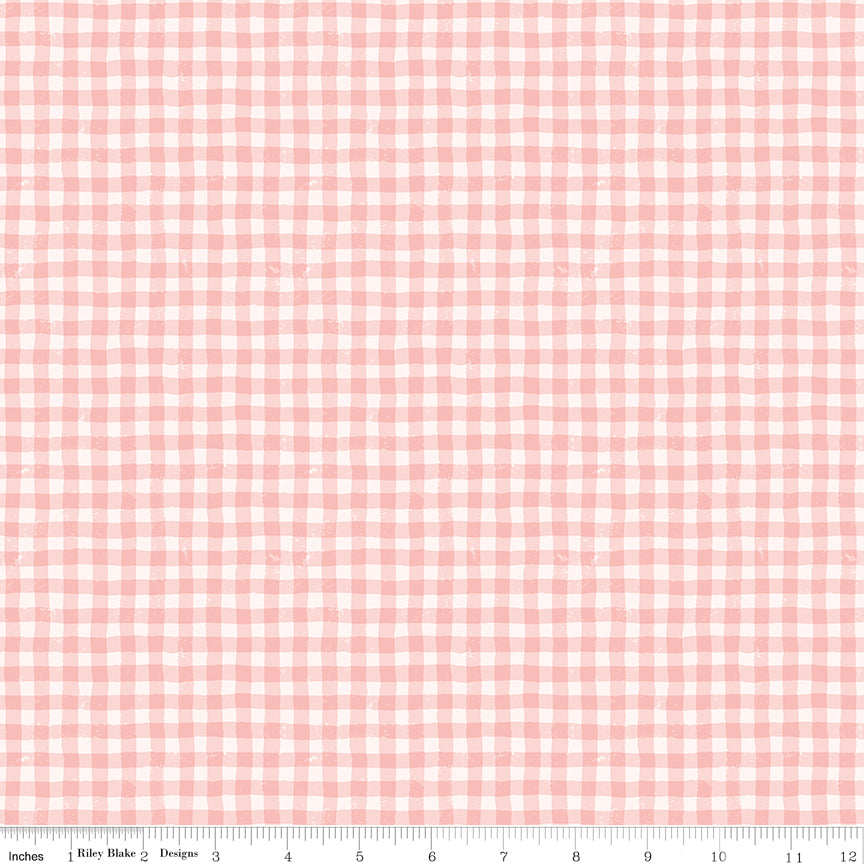 Meadow Moments Summer Gingham Pink Fabric by the Yard or Fat Quarter -Riley Blake Designs