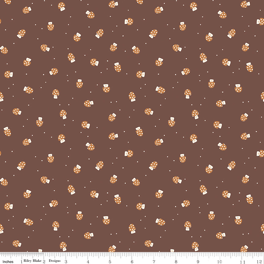 Faraway Kingdom Mushroom Cheer Cocoa Fabric by the Yard or Fat Quarter | Riley Blake Designs