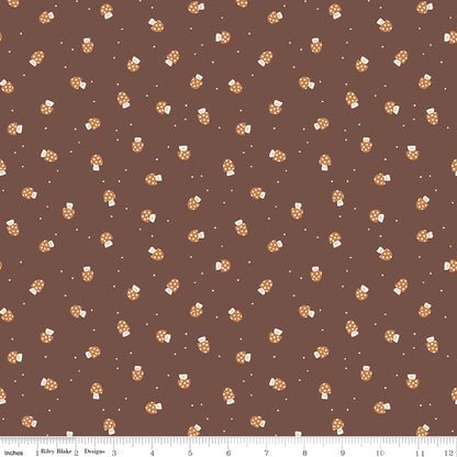 Faraway Kingdom Mushroom Cheer Cocoa Fabric by the Yard or Fat Quarter | Riley Blake Designs